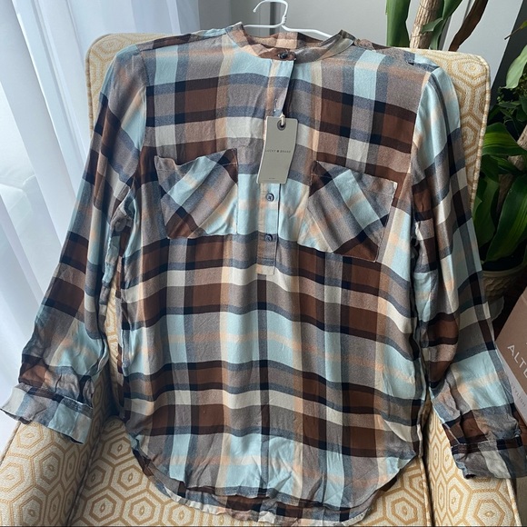 ⭐️HOST PICK⭐️ NWT - Women’s Lucky Brand Brown Classic Button Plaid Tunic - Picture 9 of 9